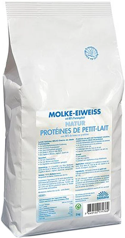 Biosana Proteine del siero di latte in polvere naturale Sacchetto da 2 kg