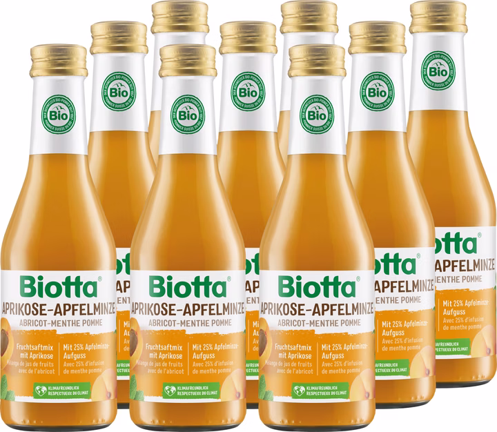 BIOTTA Albicocca Mela Menta Bottiglia biologica 12 x 2,5 dl