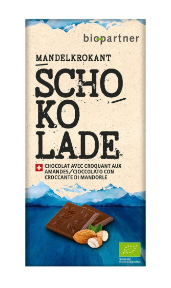 BIO PARTNER cioccolato al latte con croccante di mandorle 75g