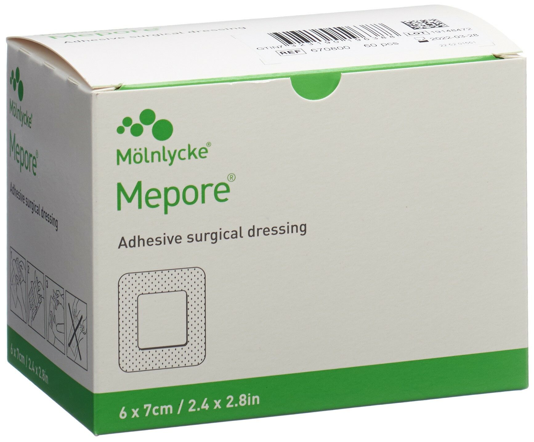 MEPORE Medicazione per ferite 7x6cm Tampone per ferite 4x3cm sterile 60 pezzi