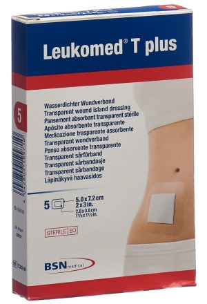Leukomed T plus medicazione trasparente per ferite 7,2x5cm con tampone per ferite 5 pezzi