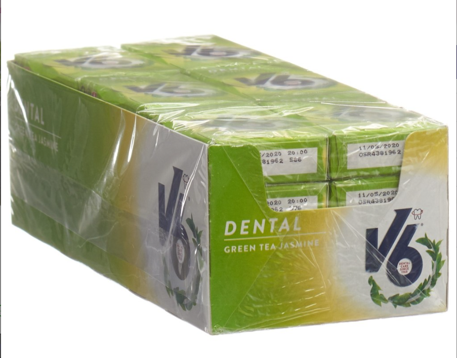 V6 Gomme da masticare per la cura dei denti Tè Verde Gelsomino 24 Scatole