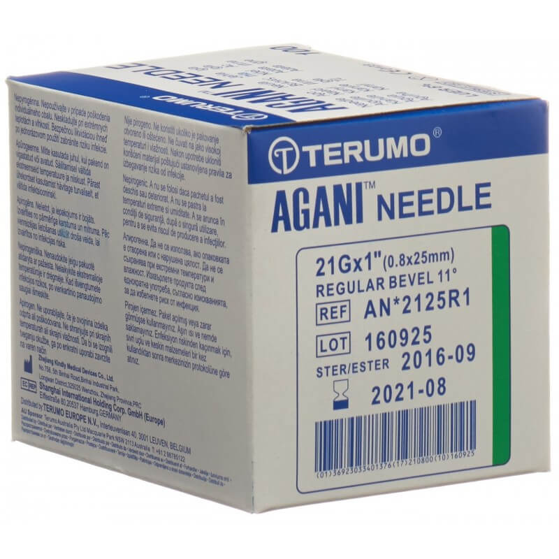 Terumo Agani cannula monouso 21G 0,8x25mm verde 100 pezzi