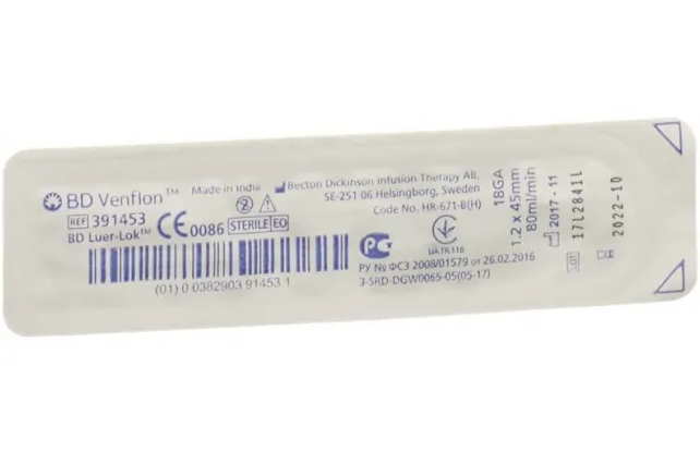 BD Venflon catetere venoso indwelling con valvola di iniezione 18G 1,2x45 mm Luer-Lok verde