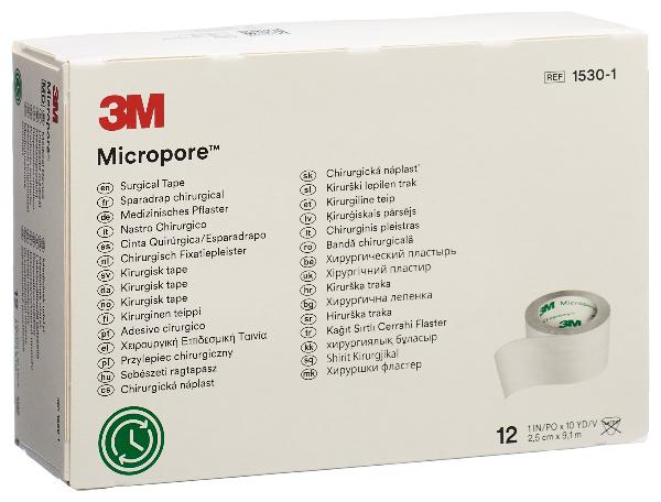 3M MICROPORE rotolo Dis 25mmx9,14m bianco 12 pezzi
