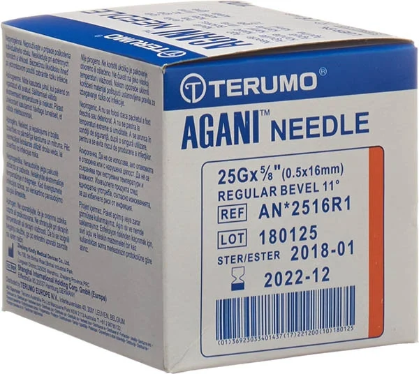 Aghi di sicurezza Terumo Agani 25G 0,5x16 mm Luer arancione 100 pezzi