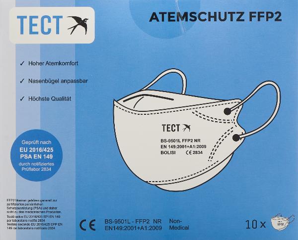 TECT FFP2 respiratore comf falt o Vent 10 pezzi