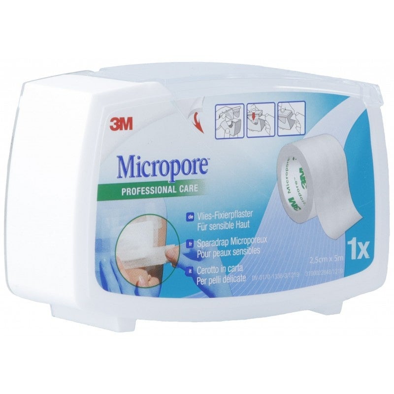 3M Micropore cerotti adesivi in tessuto non tessuto con dispenser 25mmx5m bianco