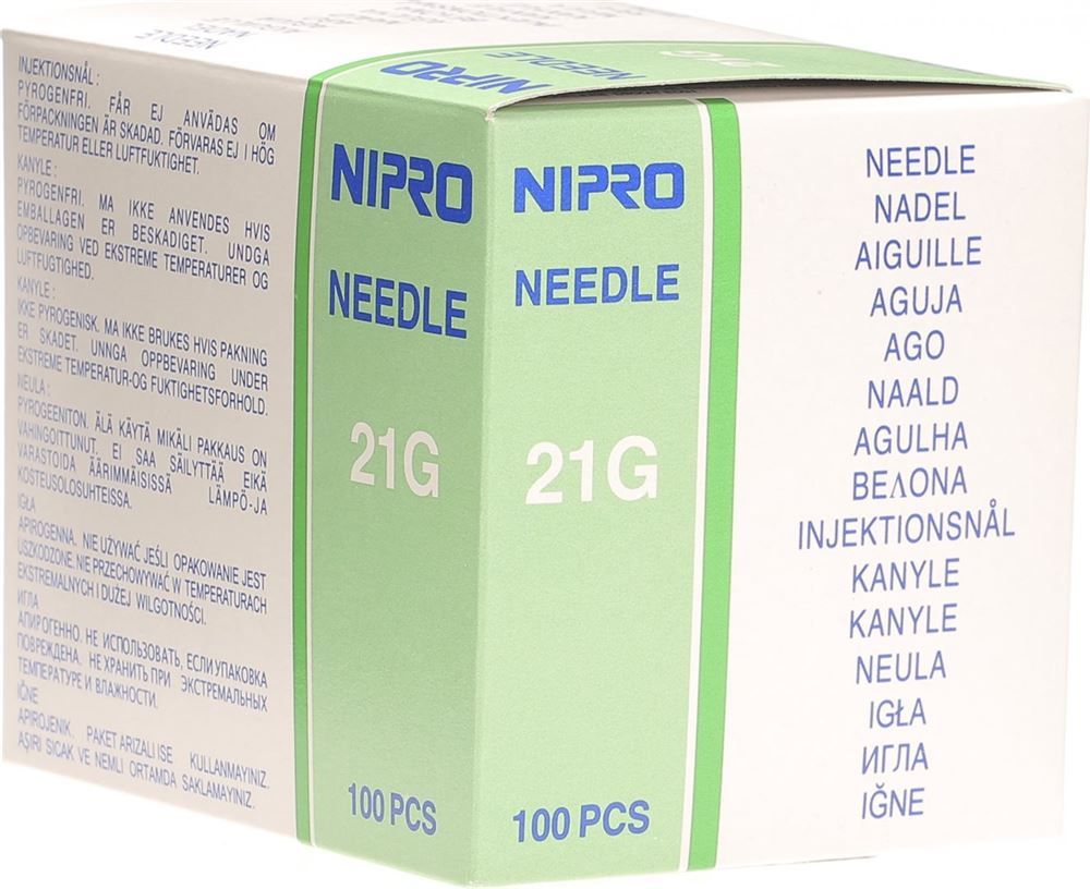 Cannula monouso Nipro 0,8x50mm 21Gx 2 verde 100 pezzi