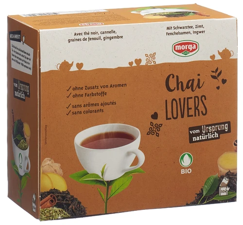 Tè Morga Chai Lovers al miele, certificato Bio Knospe, bustine da 50 pezzi