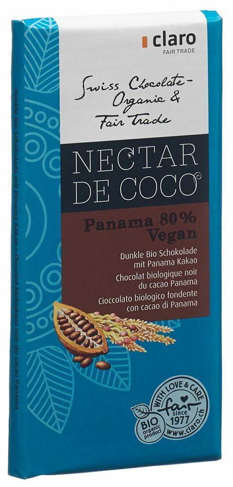CLARO Nettare di Cacao Panama 80% barretta biologica 100g