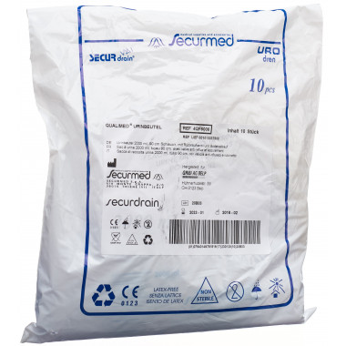Qualimed sacchetto per urina 2l 90cm con valvola di ritorno e scarico inferiore 10 pezzi