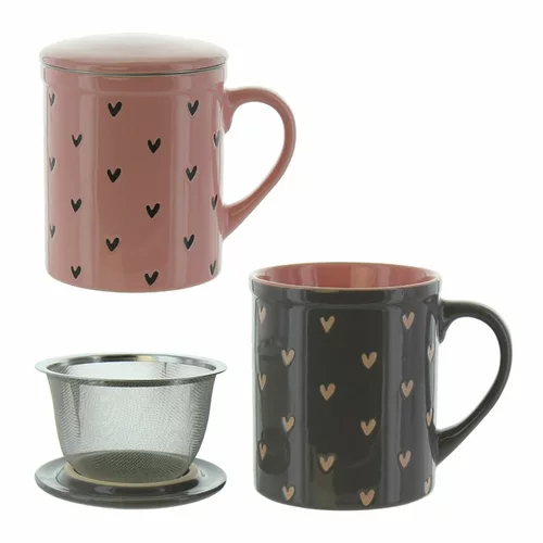 ERBORISTERIA confezione da 2 tazze Cuore Grigio&Rosa