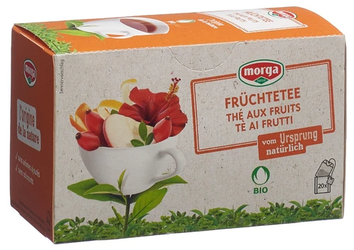 Tè ai frutti Morga con miele, certificato Knospe Bio, bustine, confezione da 20 pezzi