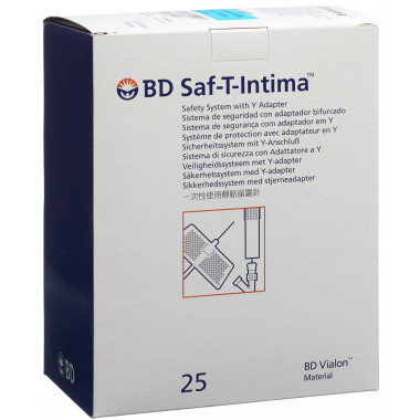 BD Saf-T-Intima catetere venoso indwelling di sicurezza 22G 0,9x19mm con connessione a Y blu 25 pezzi