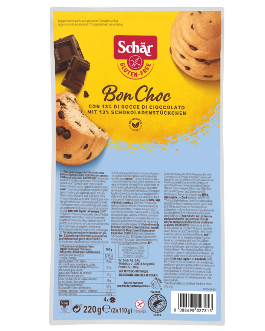 Schär Bon Choc rotoli dolci al cioccolato senza glutine 220g