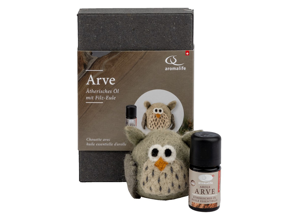 AROMALIFE Gufo in feltro con set regalo in pino cembro