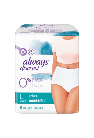 ALWAYS Discreet Incontinence Pants L Plus 0% 8 pz.
