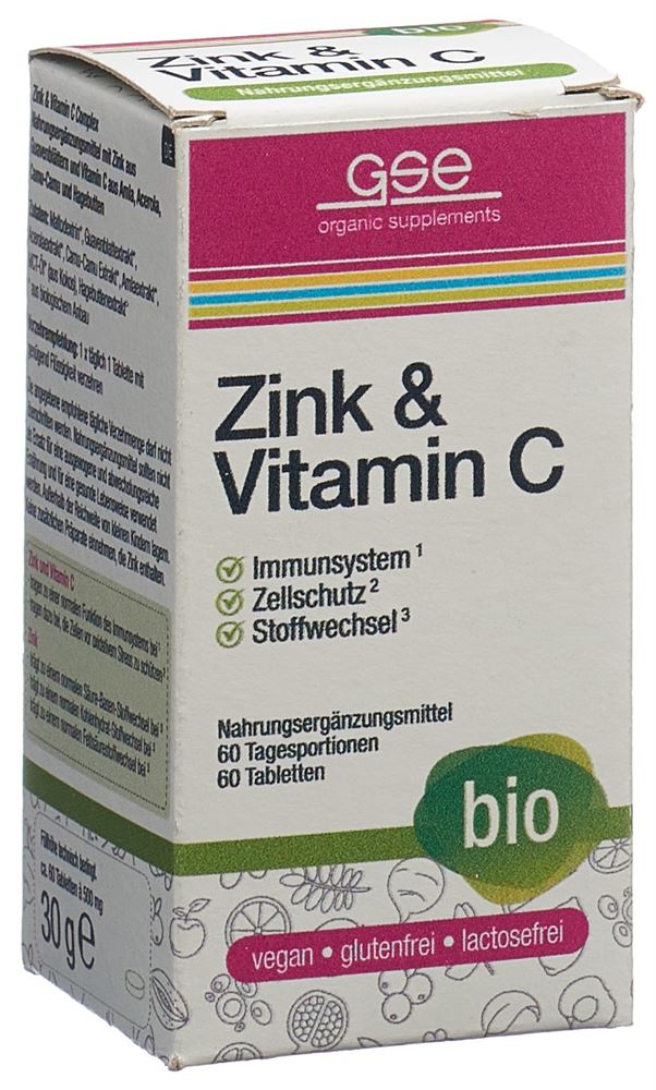 GSE Complesso Zinco+Vitamina C Compresse in vetro biologico 60 pezzi