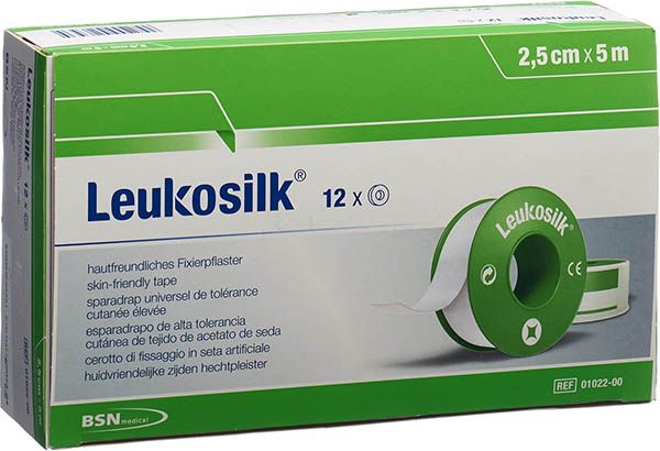 LEUKOSILK cerotto di fissaggio delicato sulla pelle 5mx2,5 cm 12 pezzi