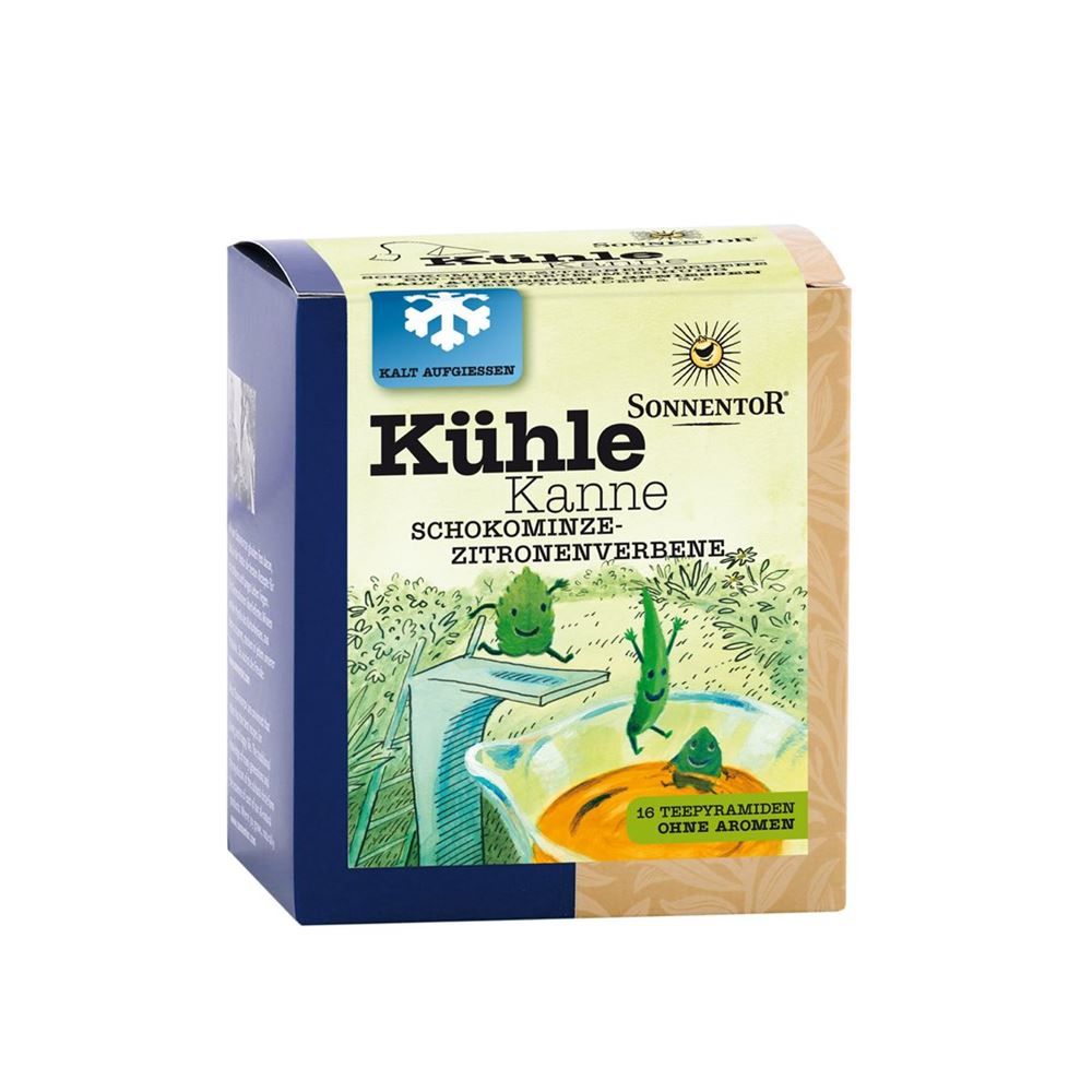 Sonnentor Kühle Kanne piramidi di tè cioccolato menta-limone verbena BIO 16 pezzi
