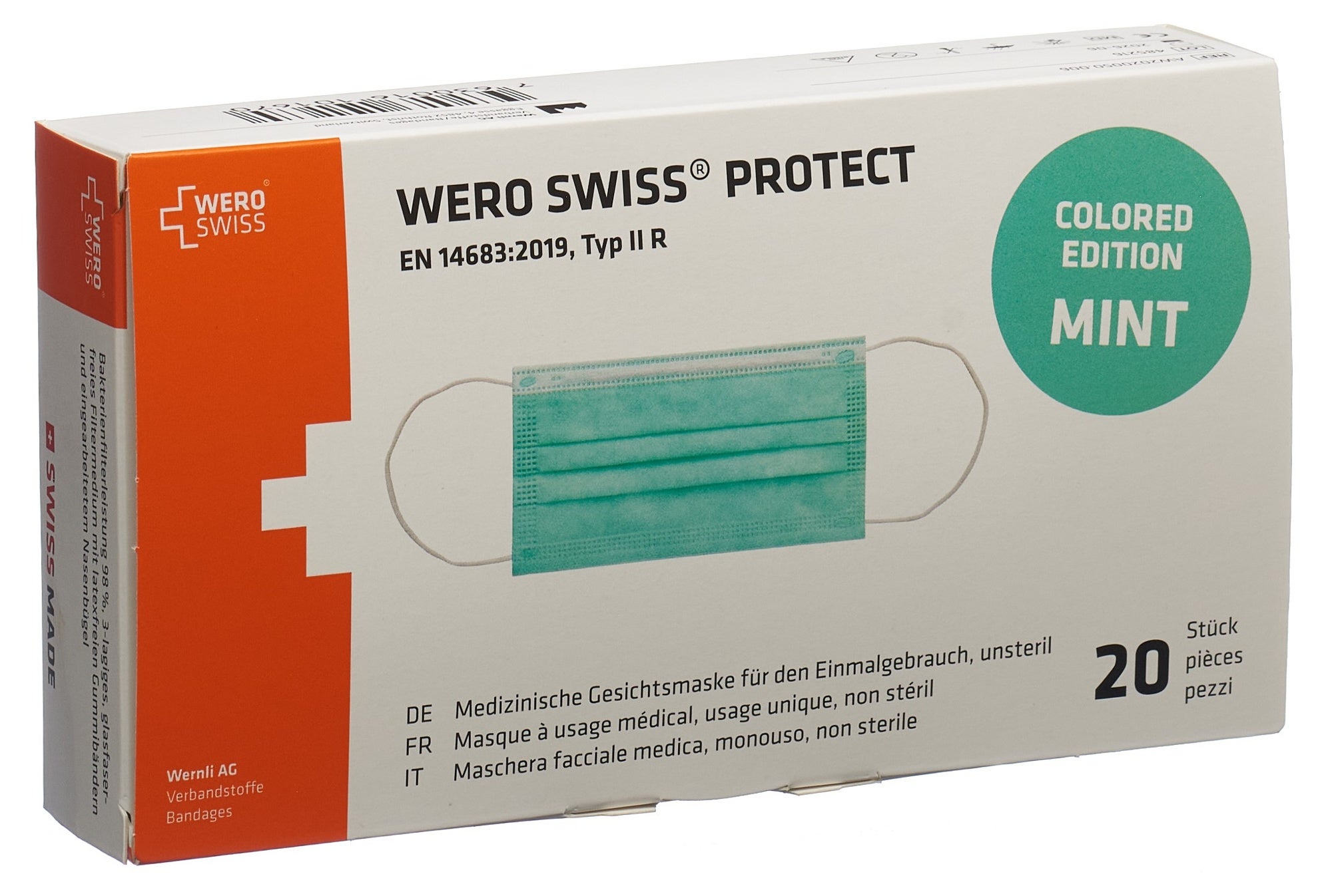 WERO SWISS Maschera di protezione di tipo IIR, menta Scatola 20 pezzi