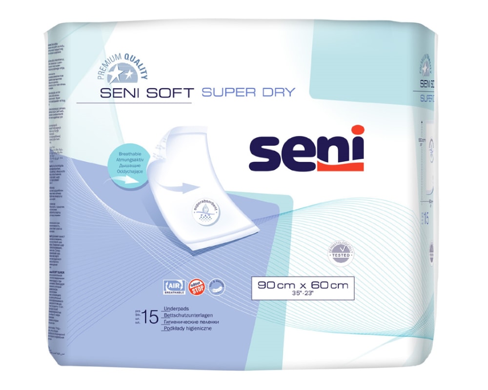 Seni Soft Super Dry protezione letto monouso 90x60cm 5 gocce 15 pezzi
