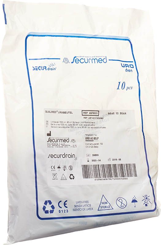 Qualimed sacchetto per urine 1,5l 90cm con zip 10 pezzi
