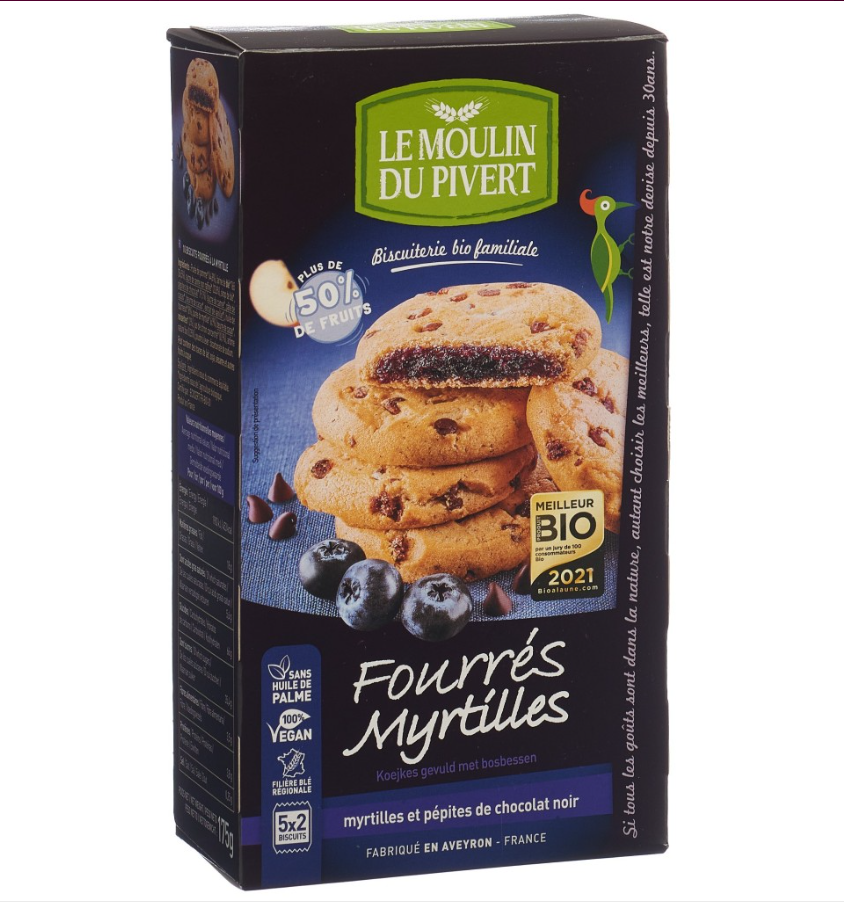 LE MOULIN DU PIVERT Biscotti Fourrés Heidelb 175g