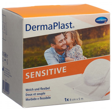 Dermaplast Sensitive Schnellverband 8cmx5m weiss Rolle