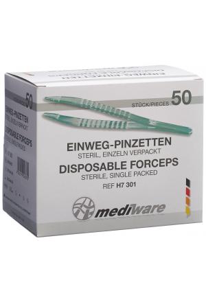 Mediware Pinzette monouso 12,5 cm anatomiche, sterili, trasparenti, 50 pezzi