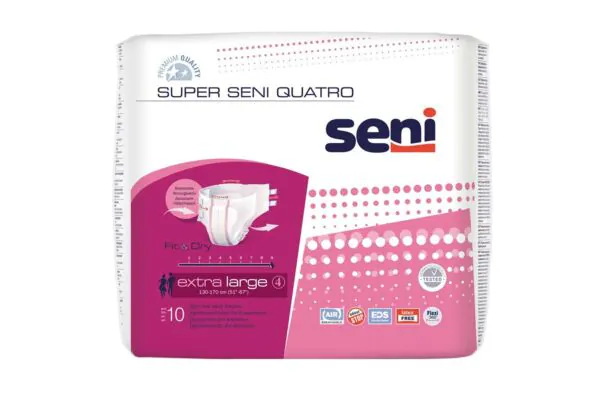 Super Seni Quatro pantaloni per pannolini XL traspiranti circonferenza fianchi 130-170cm 9 gocce 10 pezzi