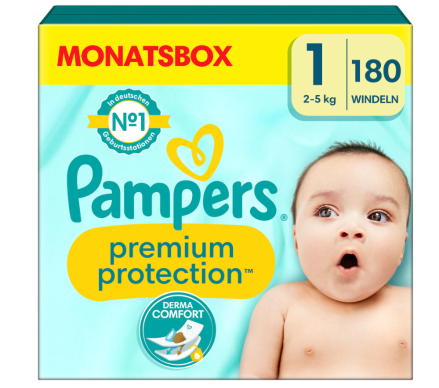 Pampers Prem Prot NB Gr1 2-5kg Newb Halfm 180 pezzi