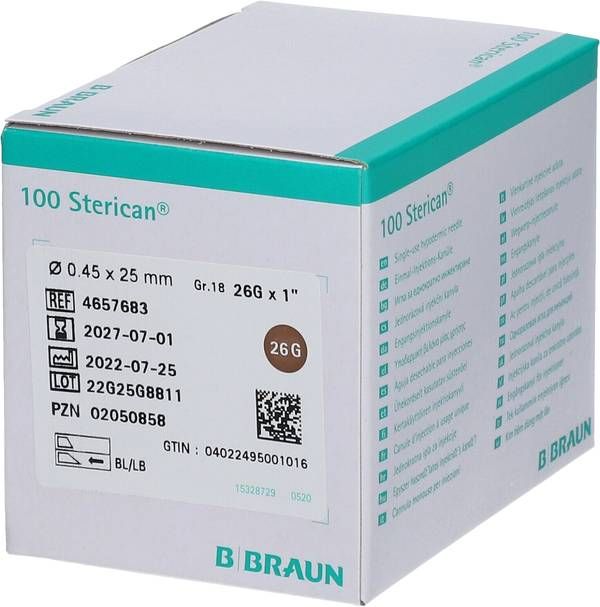 STERICAN cannula G26 0,45x25mm 1 lunga br 100 pezzi