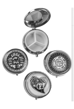 Scatole per pillole Supair rotonde a 3 scomparti Ethno-Line assortite 6 pezzi