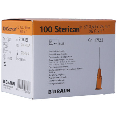 Cannula STERICAN G25 0,5x25mm 1 lunga arancione 100 pezzi