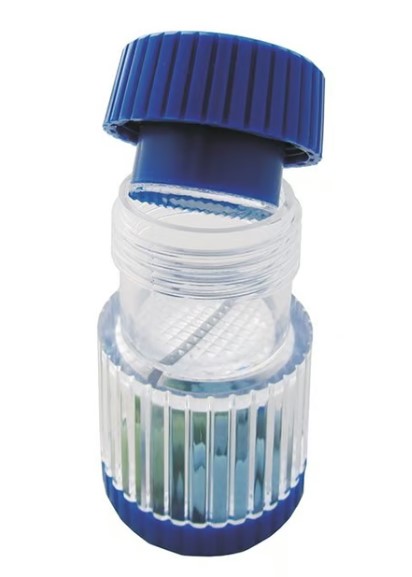 Sundo mortaio per compresse con coperchio a vite blu-transp