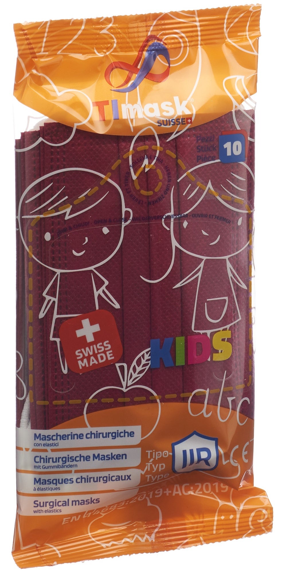 TImask maschera medica monouso tipo IIR KIDS bordeaux 10 pezzi