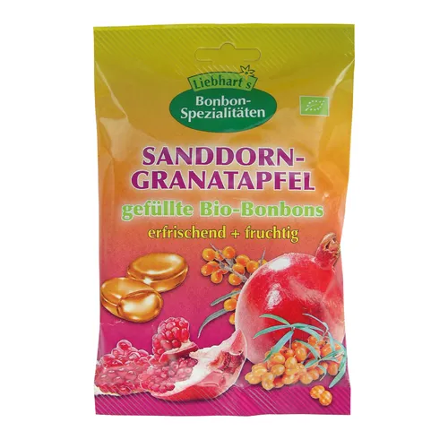 Caramelle biologiche Liebhart all’olivello spinoso e melograno, 18 x 100 g
