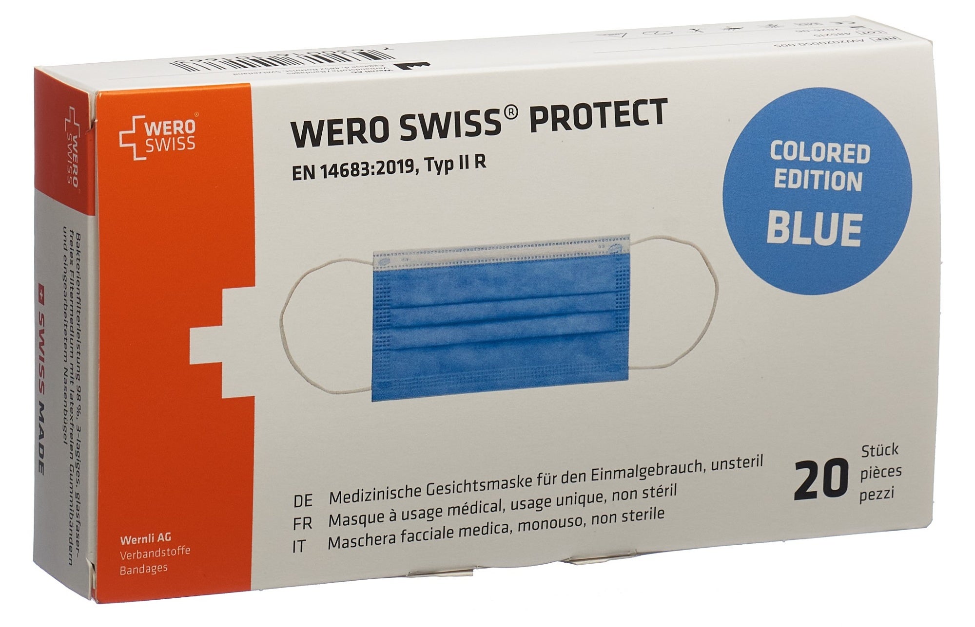 WERO SWISS Maschera di protezione tipo IIR blu Confezione 20 pezzi