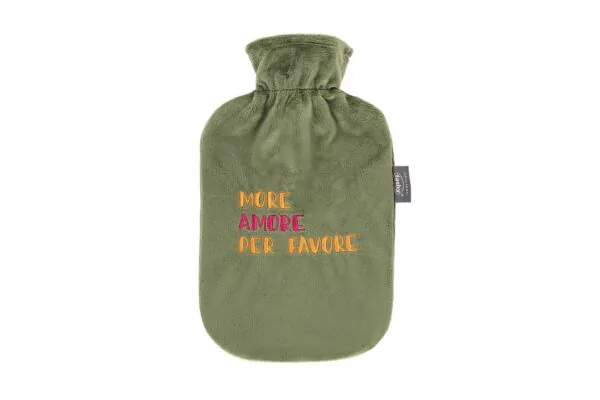 FASHY borsa dell'acqua calda da 2 litri con copertura in pile, bastone verde