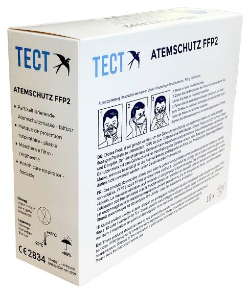 TECT FFP2 respiratore comf falt o Vent 10 pezzi