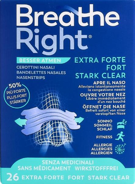 Cerotti nasali Breathe Right EXTRA Stren CLEAR 26 pezzi