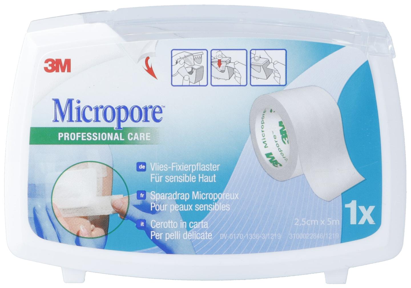 3M Micropore cerotti adesivi in tessuto non tessuto con dispenser 25mmx5m bianco