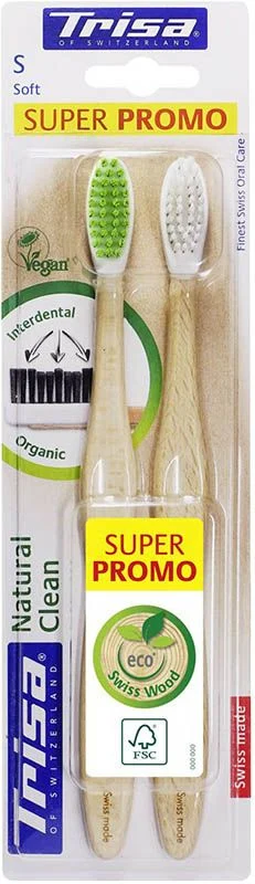 Trisa Natural Clean spazzolino in legno morbido DUO 2 pezzi