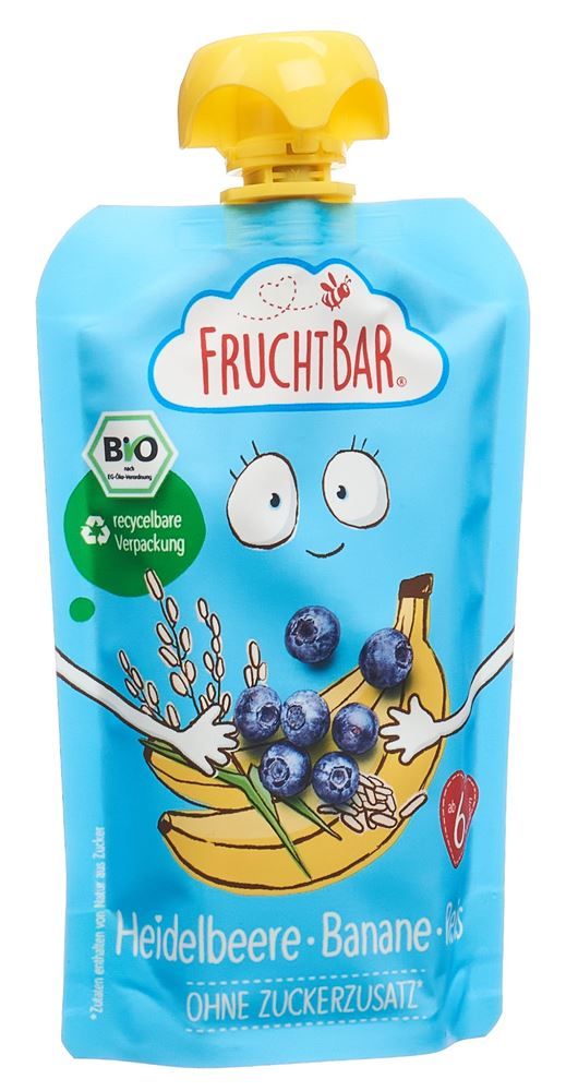FRUCHTBAR Purea di frutta biologica Mirtillo Banana Riso n 100g