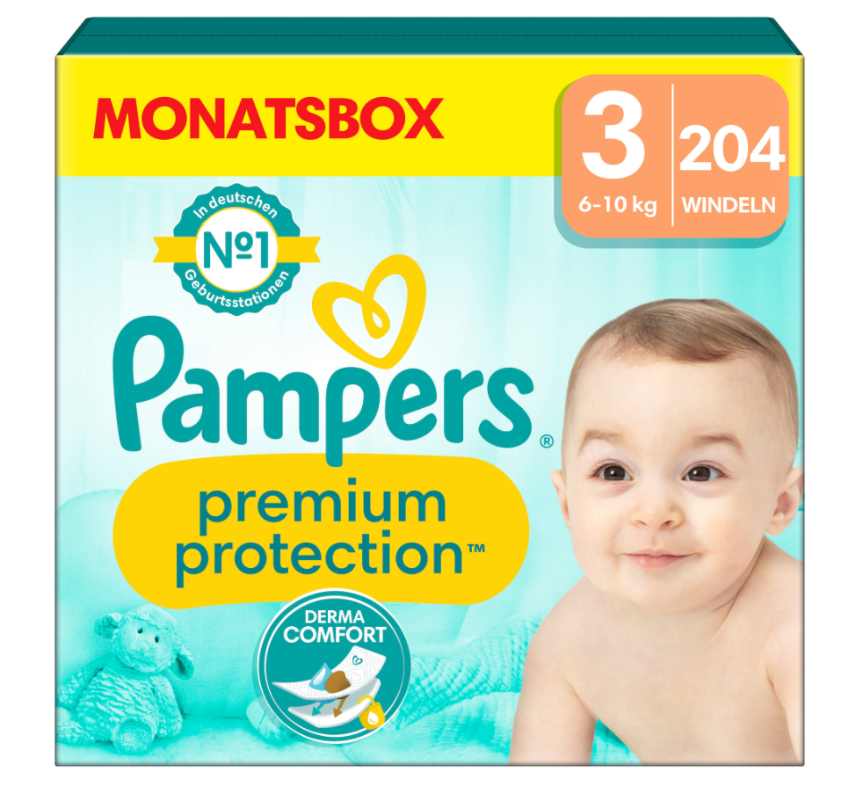 Pampers Prem Prot Gr3 6-10kg Midi Mon Box 204 pezzi