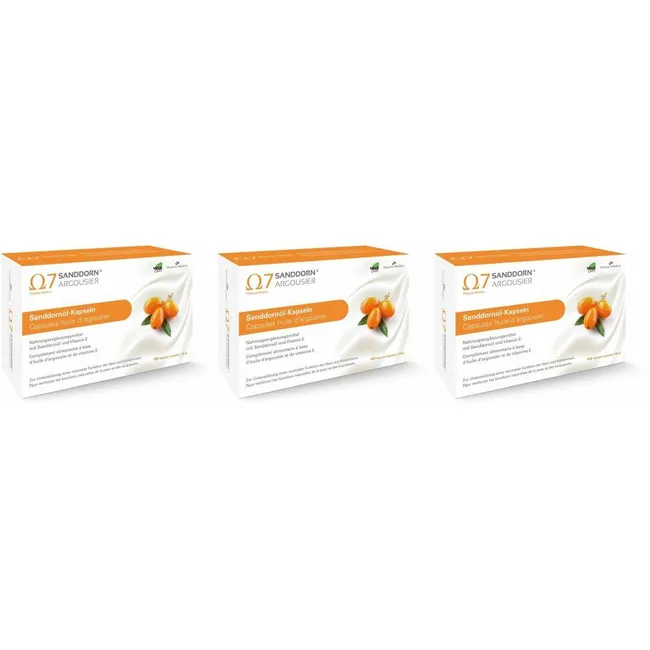3x Ω7 Olio di olivello spinoso Argousier® Capsule di olivello spinoso 180 Capsule