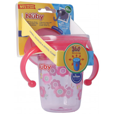 Nuby 360° Wonder Cup in TRITANO 240ml ROSA con manico a prova di perdite