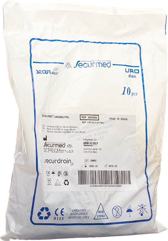 Qualimed sacchetto per urina 2l 90cm senza cerniera 10 pezzi
